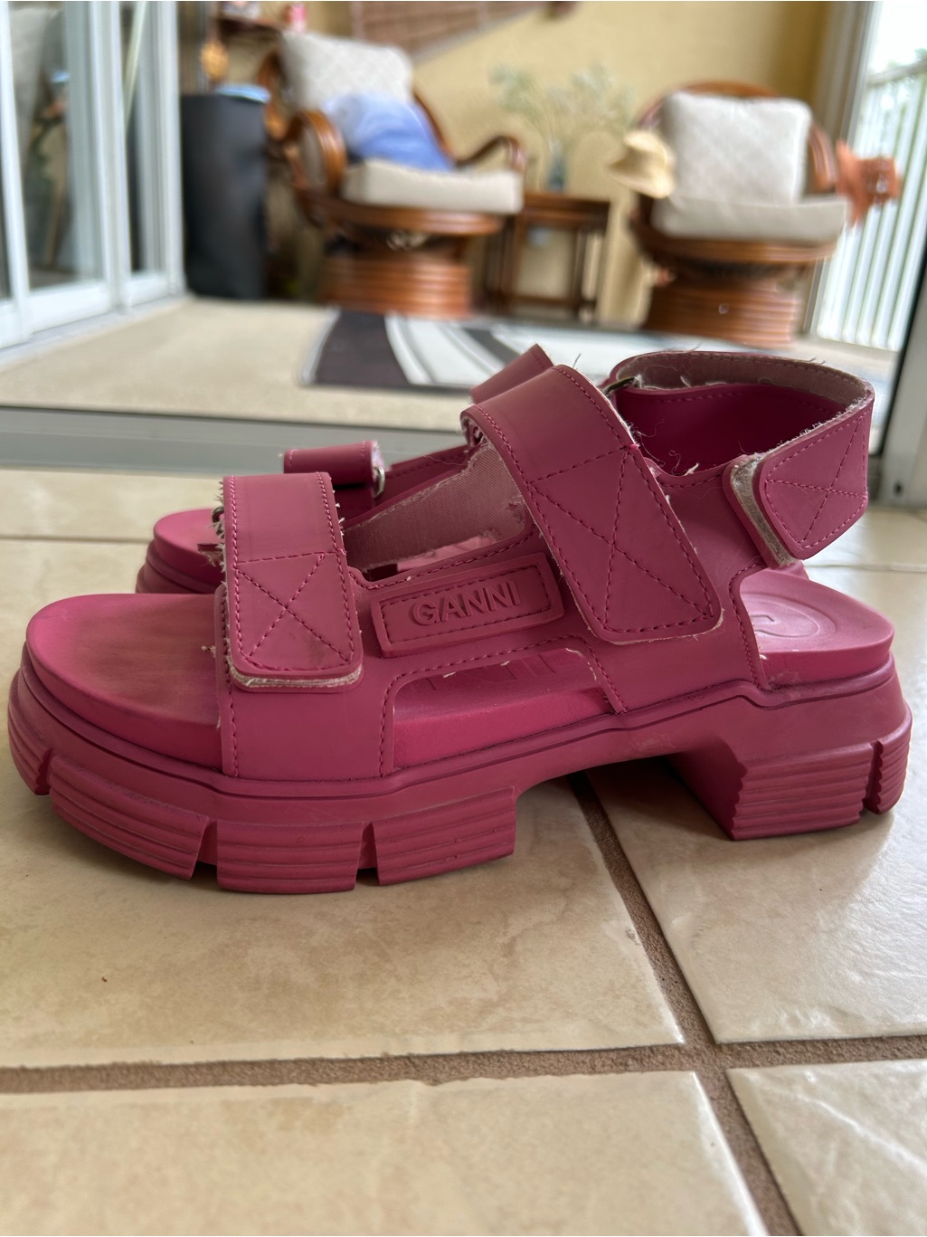 Ganni Hot Pink Chunky Lug Sandals